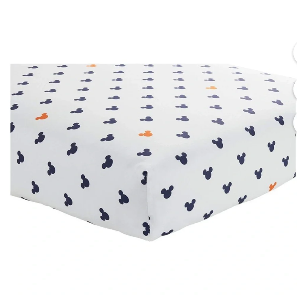 Disney Mickey Mouse Patterned Crib Sheet - Navy and Orange